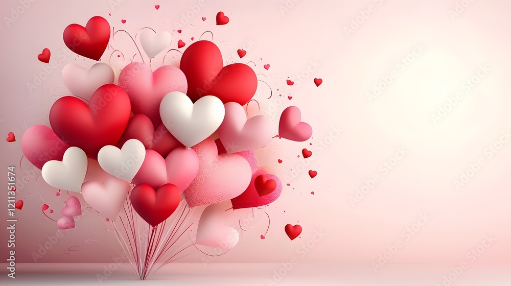 Aufkleber romantic and cheerful valentine s day background filled with floating red and pink heart shaped ball