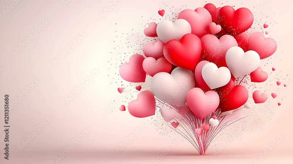 Aufkleber romantic and cheerful background filled with floating red and pink hearts against a soft gradient su