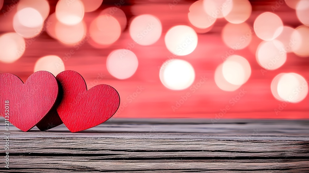 Aufkleber warm wooden background with soft pink and red bokeh lights creating a cozy and romantic valentine s 