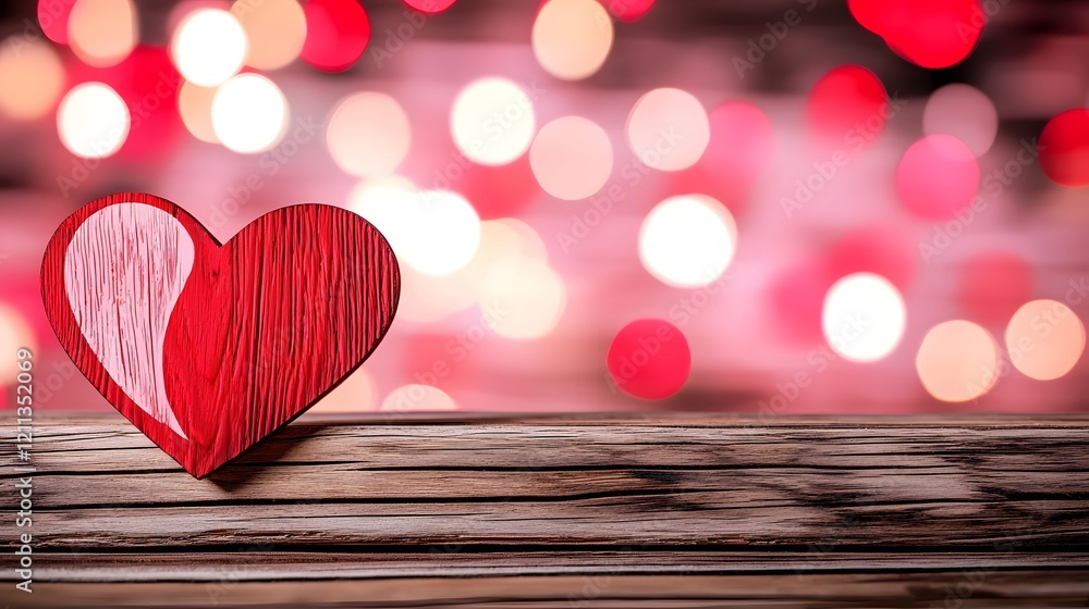 Aufkleber Elegant Handwritten Valentine s Day Text in an Ornate Font on a Rustic Wooden Background with Glowing Pink and Red Bokeh Lights Creating a Romantic and Festive Atmosphere for Holiday and Greeting