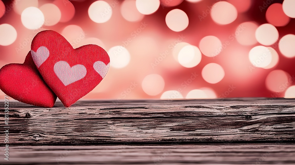 Aufkleber Stylish Valentines Day text displayed on a rustic wooden surface illuminated by dreamy bokeh lights in shades of pink and red