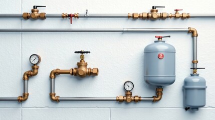 Industrial Piping System with Pressure Gauges and Valves