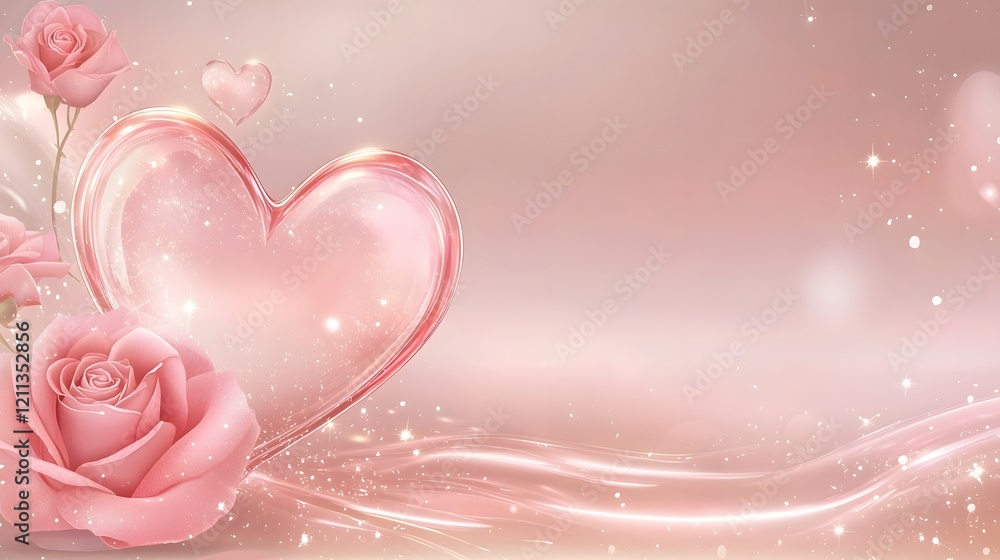 Poster elegant heart shaped wax seal envelope with a red rose set against a soft pastel gradient background