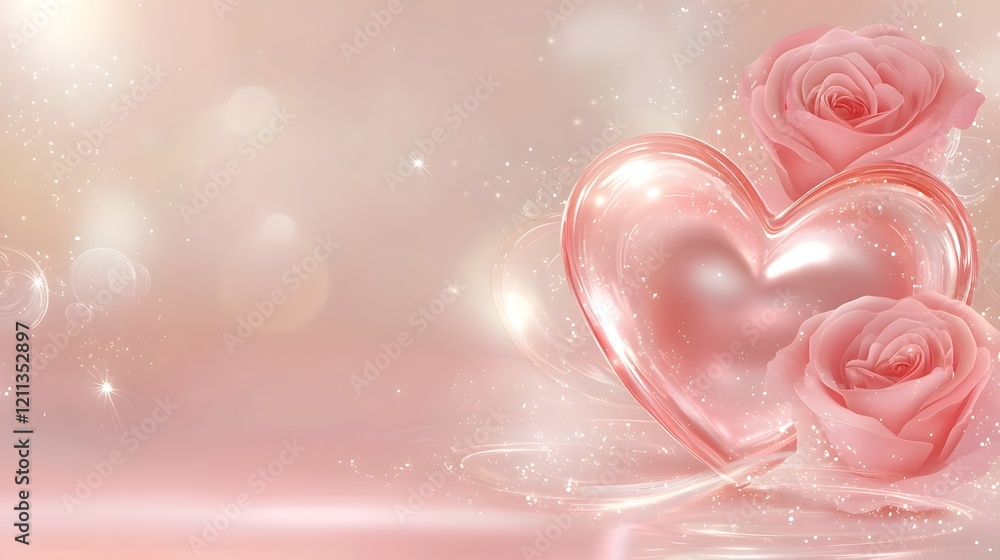 Poster an elegant heart sealed envelope featuring a red rose set against a soft pastel gradient background 