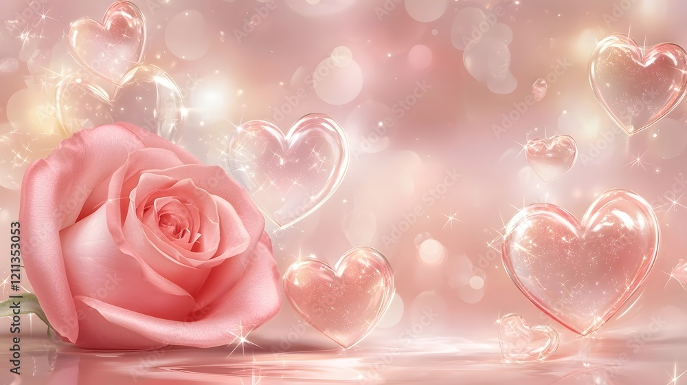 Aufkleber A delicate pink rose resting beside a romantic love letter envelope both highlighted with glowing heart patterns on a warm dreamlike backdrop creating a captivating and sentimental scene