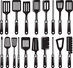 Black Color Spatula Silhouette Vector Illustration, Solid White Background. minimal vector design