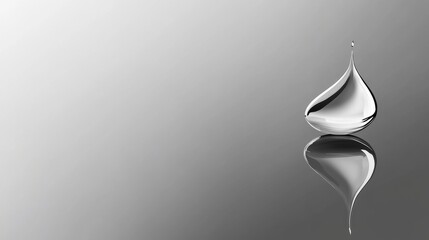 Fototapeta premium Silver Liquid Drop Reflecting On Grey Surface