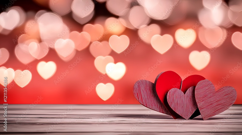 Poster Vibrant and colorful heart shaped designs scattered playfully across a luminous gradient backdrop creating a lively and cheerful atmosphere for romantic occasions and