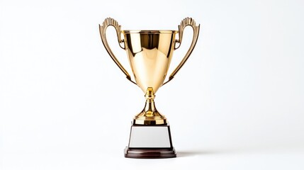 Golden trophy award on white background. Success concept
