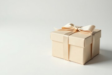 Obraz premium A delicately wrapped gift box with a soft beige ribbon, perfect for any special occasion.