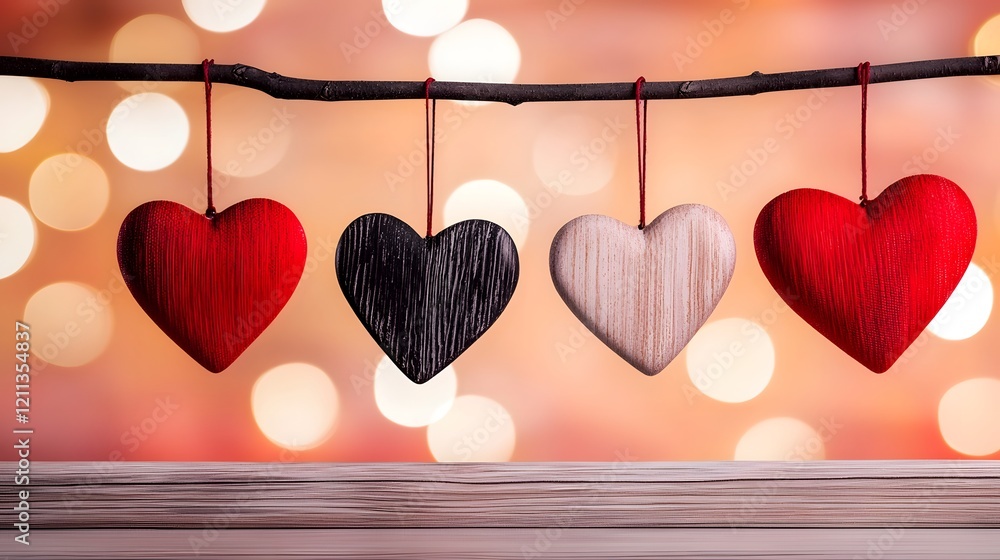 Aufkleber A cheerful array of vivid heart shaped hanging against a radiant gradient backdrop designed to evoke feelings of love romance and celebratory joy
