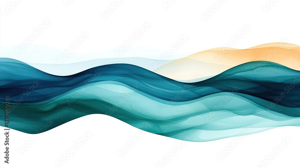 Poster water watercolor concept. abstract flowing waves in shades of teal and orange create a soothing visu