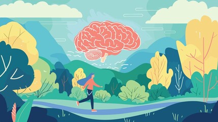 Happy Fitness Brain Cartoon Flat Vector Illustration