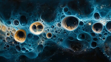 Abstract Cosmic Nebula with Celestial Cavities and Glowing Stars