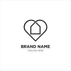 House with Heart Shape Inside Logo, Love Home Symbol - Vector Illustration