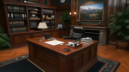 Elegant Classic Study with Wooden Desk
