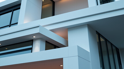 Obraz premium Modern Architectural Design: Sleek White House Exterior with Geometric Lines