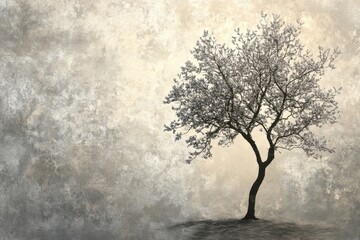 Solitary Tree Silhouette Against Textured Background