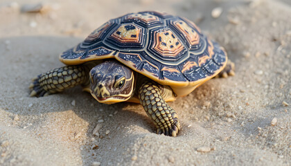 Obraz premium Close-Up of Star Tortoise On Sandy Surface in Natural Habitat Outdoors