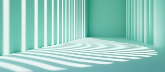 Render vertical lines on a mint green backdrop, minimalist 3D design with light and shadow play.