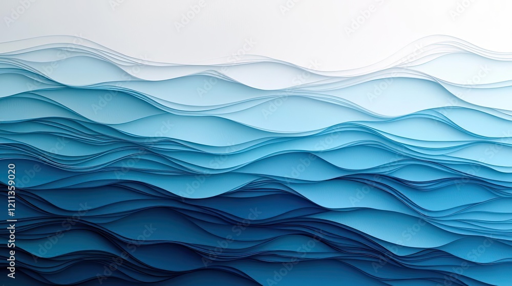 Poster Water watercolor concept. Abstract waves in blue creating a soothing visual effect with layered movement.