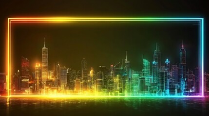 Fototapeta premium Neon Cityscape Framed In Vibrant Rainbow Lights