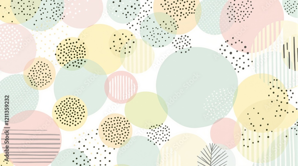Poster abstract pastel circles overlap with dotted and striped patterns on a white background. concept of p