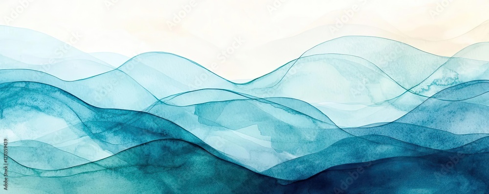 Poster water watercolor concept. abstract waves in soothing blue tones create a serene and calming visual e