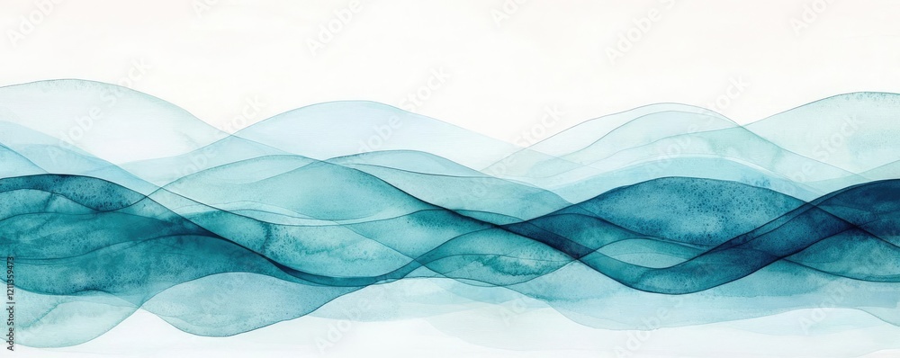 Poster water watercolor concept. elegant waves of blue and teal create a serene abstract background for des