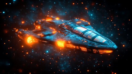 Obraz premium Futuristic Spaceship Soaring Through Starry Nebula