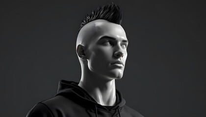 Male Mannequin with Mohawk Hairstyle in Black Hoodie