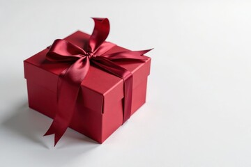 Obraz premium A crimson gift box adorned with a luxurious satin ribbon, a symbol of thoughtful presentation and heartfelt celebration