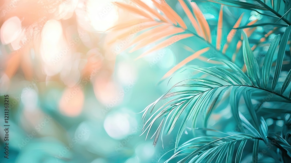 Poster tropical watercolor idea. vibrant foliage with soft blur, creating a calming nature scene in soothin