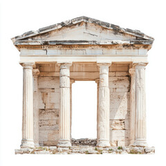 Obraz premium Ancient Greek temple with classic Doric columns on a stark white background symbolizing historical architecture
