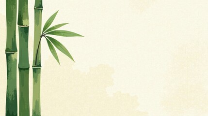 Serene Bamboo Shoots with Delicate Leaf Against a Soft, Textured Background, Ideal for Peaceful and Tranquil Designs