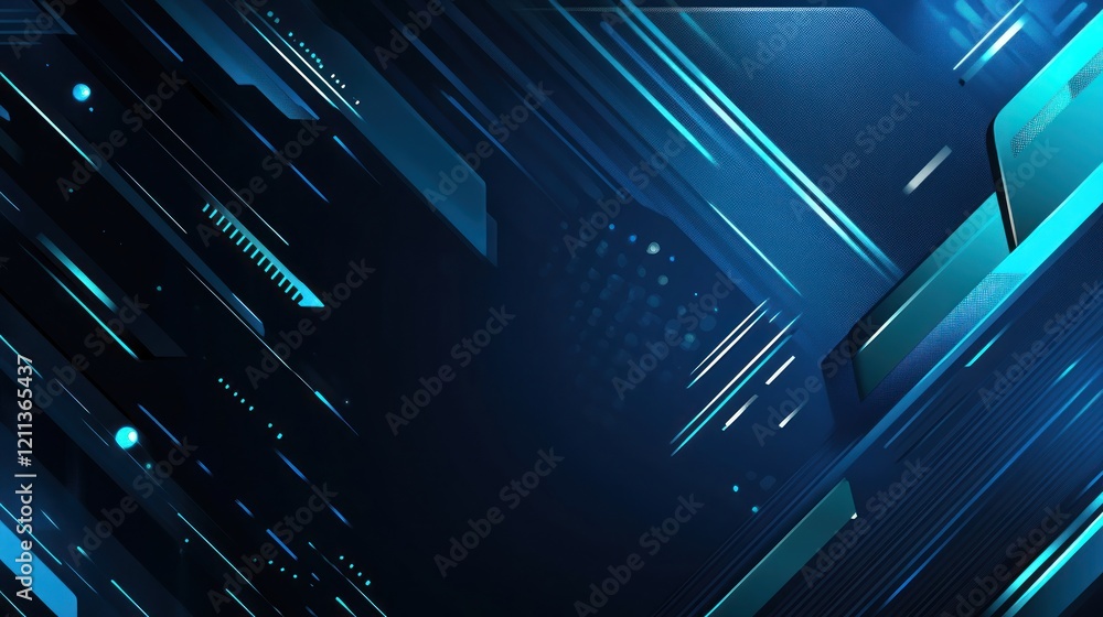 Poster abstract blue tech background: futuristic design with diagonal lines and glowing elements