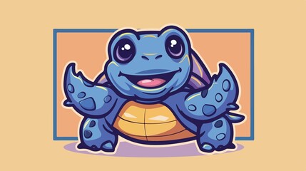 Cheerful Turtle Mascot Flat Vector Illustration Design
