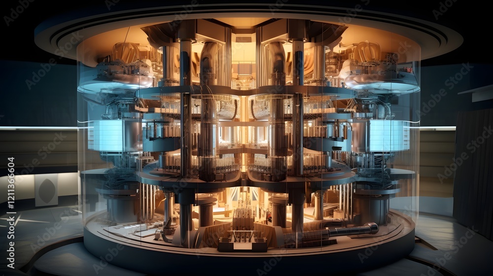 Poster detailed cross section of a nuclear reactor showcasing the internal structure key components and tec