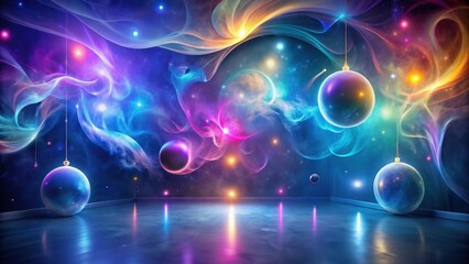 Cosmic Ornaments in a Reflective Room A Surreal Holiday Scene of Celestial Wonders