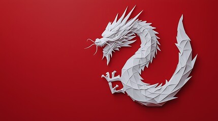 Obraz premium A white dragon is on a red background