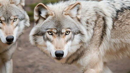 Fototapeta premium concentrated fox with looking at camera amidst forest at sunset in blurred background 