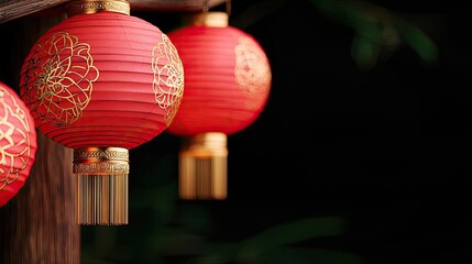 Chinese new year celebration idea. Elegant red lanterns gently swaying in the breeze, symbolizing good fortune and celebration.