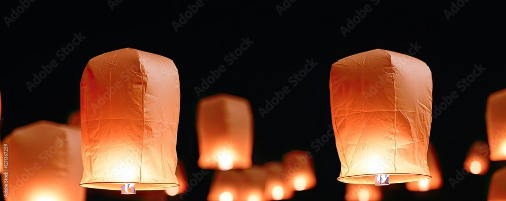 Aufkleber chinese new year celebration idea. floating lanterns glow brightly against the night sky, creating a