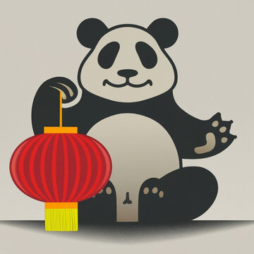 simple illustration Panda Holding a Lampion