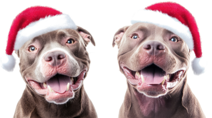 Dogs Joyfully Wearing Christmas Santa Hats Together Generative AI