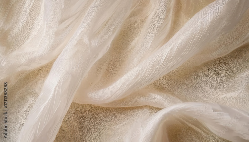 Aufkleber delicate beige chiffon fabric texture with soft folds and translucent layers, ideal for background, 