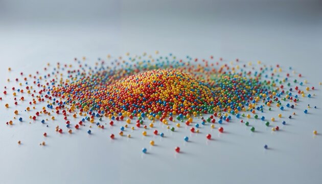 "Ultra-detailed scatter plot with colorful points (reds, greens, blues, and yellows) on a smooth light gray surface, with reflections and shadows for a realistic feel"