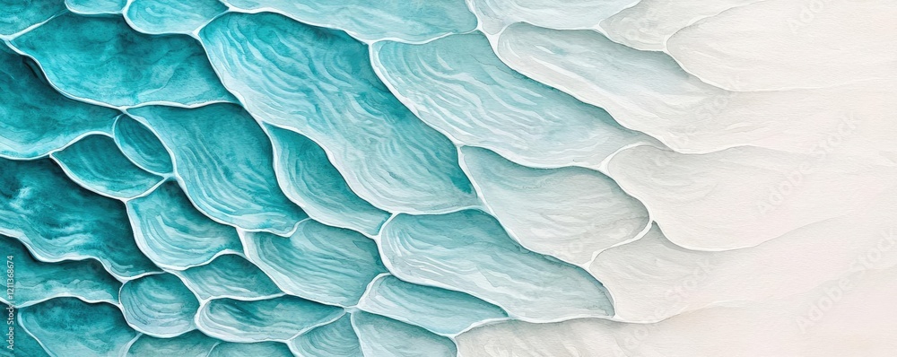 Poster Water watercolor concept. Abstract texture design featuring layered teal and white shapes creating visual depth.