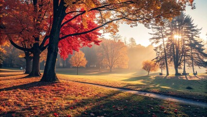 Magical Autumn Forest with Falling Leaves and Golden Sunlight V5
