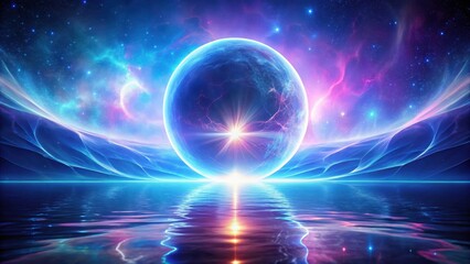 Obraz premium Celestial Orb Reflecting in a Tranquil Cosmic Sea A Vision of Otherworldly Serenity and Radiant Energy